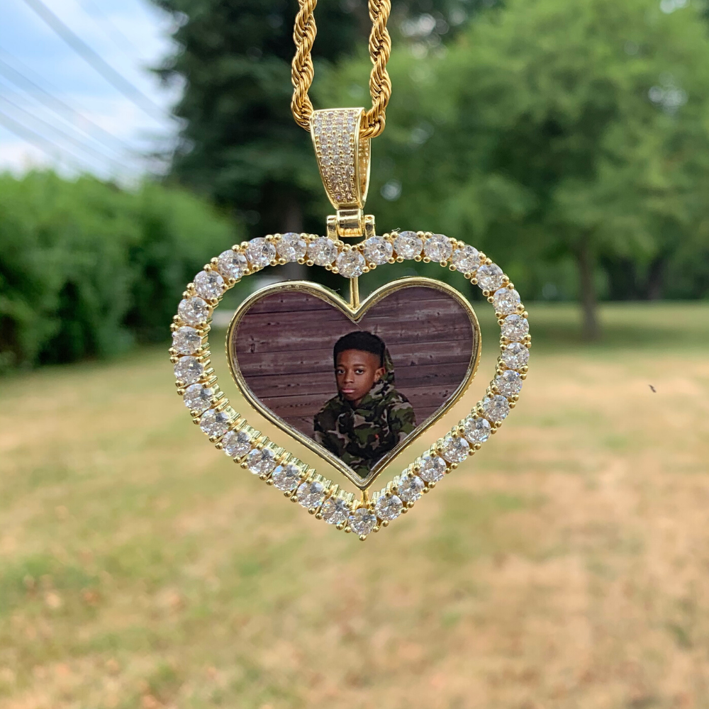 Custom Double Sided Spinning Heart Photo Necklace Dar Custom