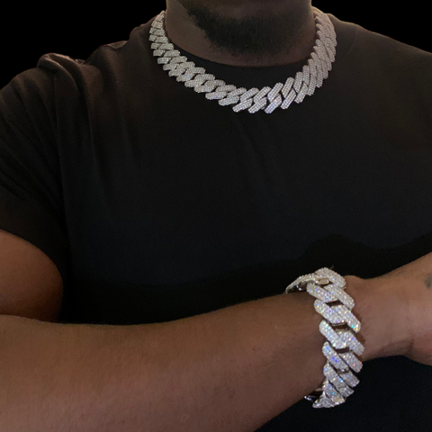 19mm Diamond Cuban Prong Necklace & Bracelet Set