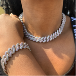 12mm Two Tone Diamond Cuban Prong Necklace & Bracelet Set