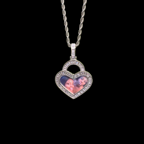 Baguette Heart Photo Necklace