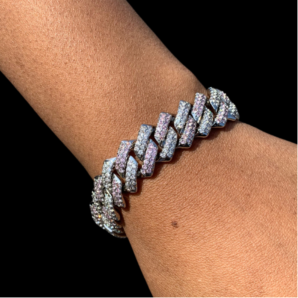 12mm Two Tone Diamond Prong Cuban Link Bracelet DAR Custom Jewelry